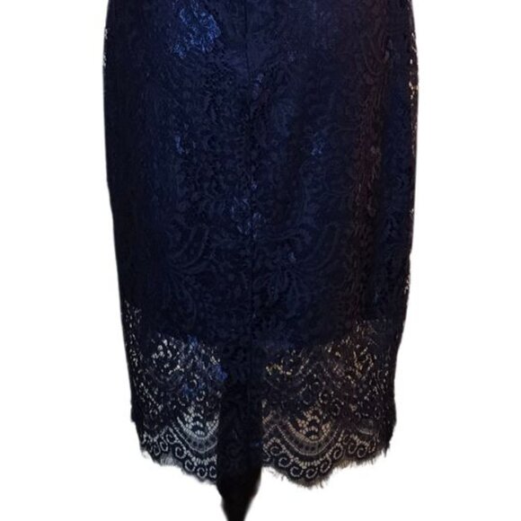 ALLANDWELL Women's Floral Lace Short Sleeves Knee Length Bodycon Cocktail Dress - Picture 13 of 13